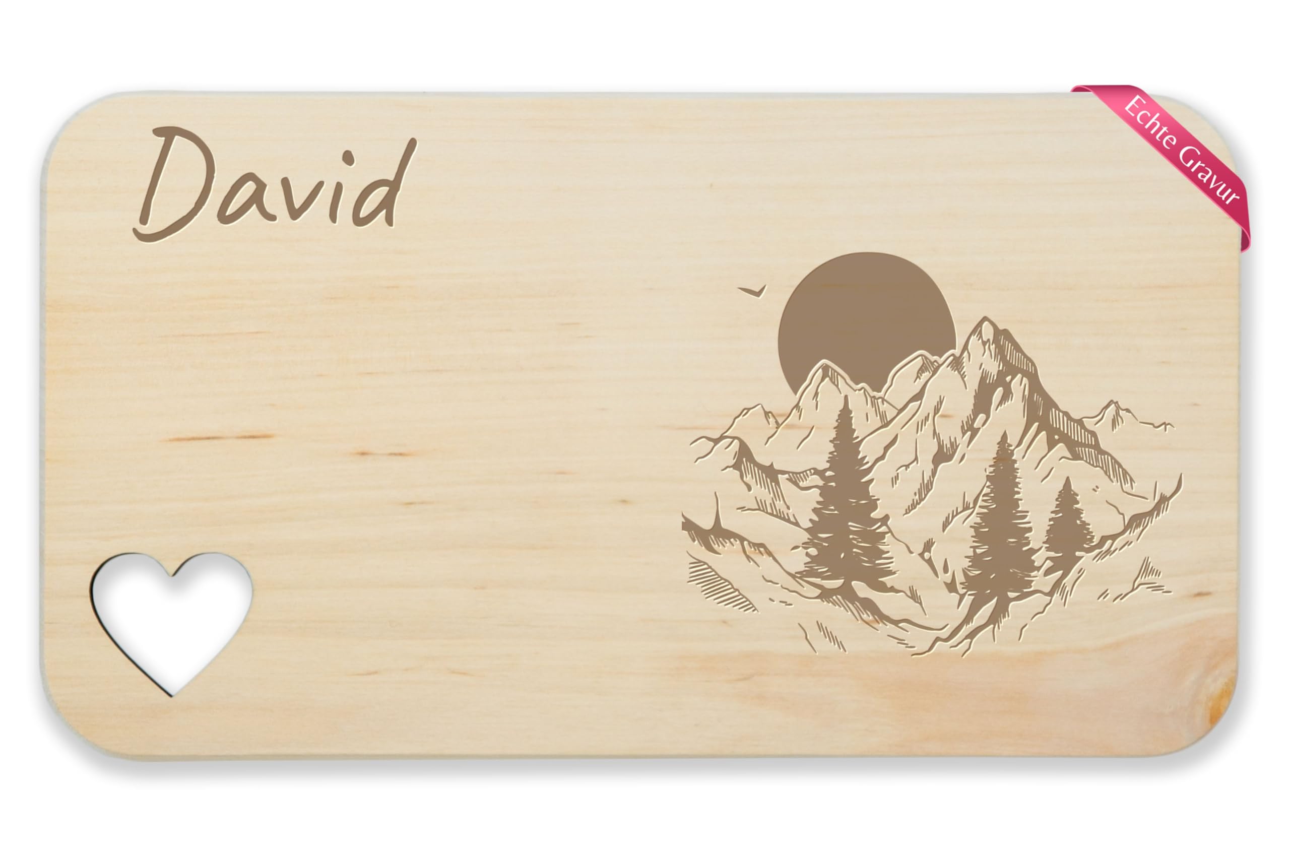 Frühstücksbrettchen Holz Herz - Wandern - Brotzeitbrett Bergwanderer Geschenk Wanderer I Berge I Klettern I Bergkette Name - 22,5x12,5 - Holz - personalisierte geschenke vesperbrett berg hike