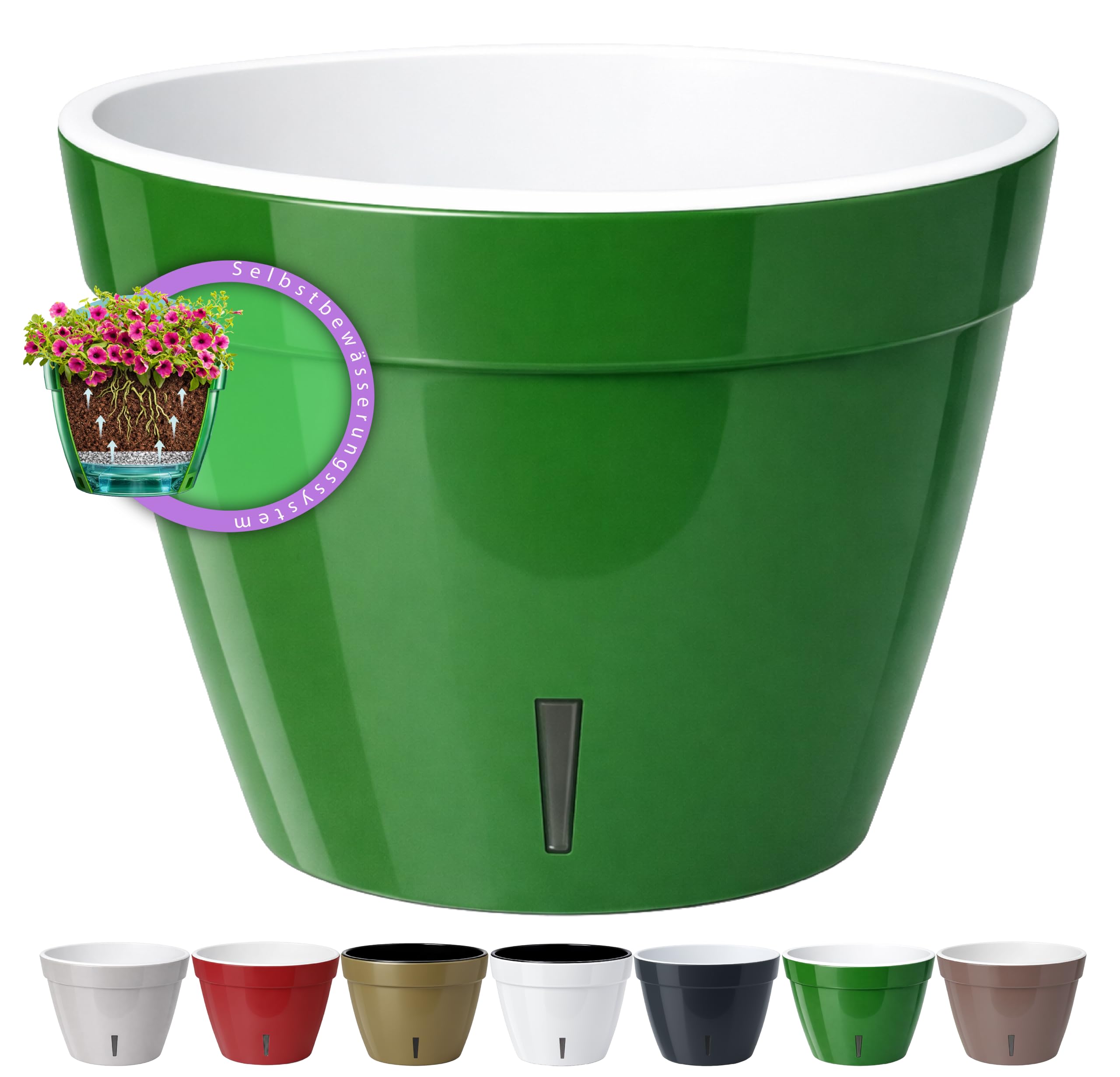 Santino ASTI Maceta de Riego Automático con Indicador de Nivel de Agua, Redonda, para Plantas, Flores, Hierbas (Ø 18 cm, Altura 14 cm, 2,5 L, Rojo/Blanco) — view 29