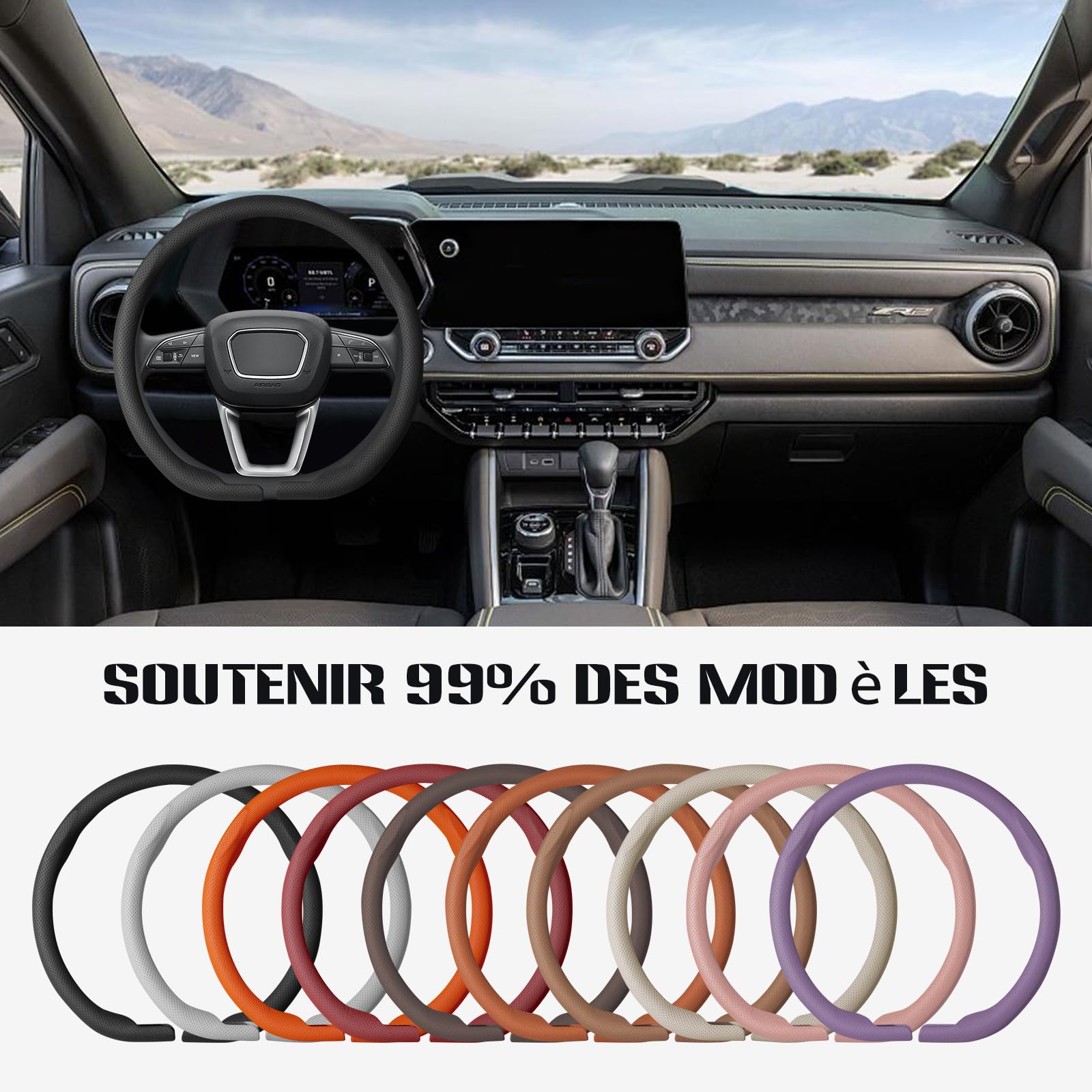 Ergocar Housse De Volant Cuir Nappa 15 Pouces (38 Cm) Utilisable Toutes Saisons Respirant Et Souple Forme en D Convient Aux Hommes Femmes