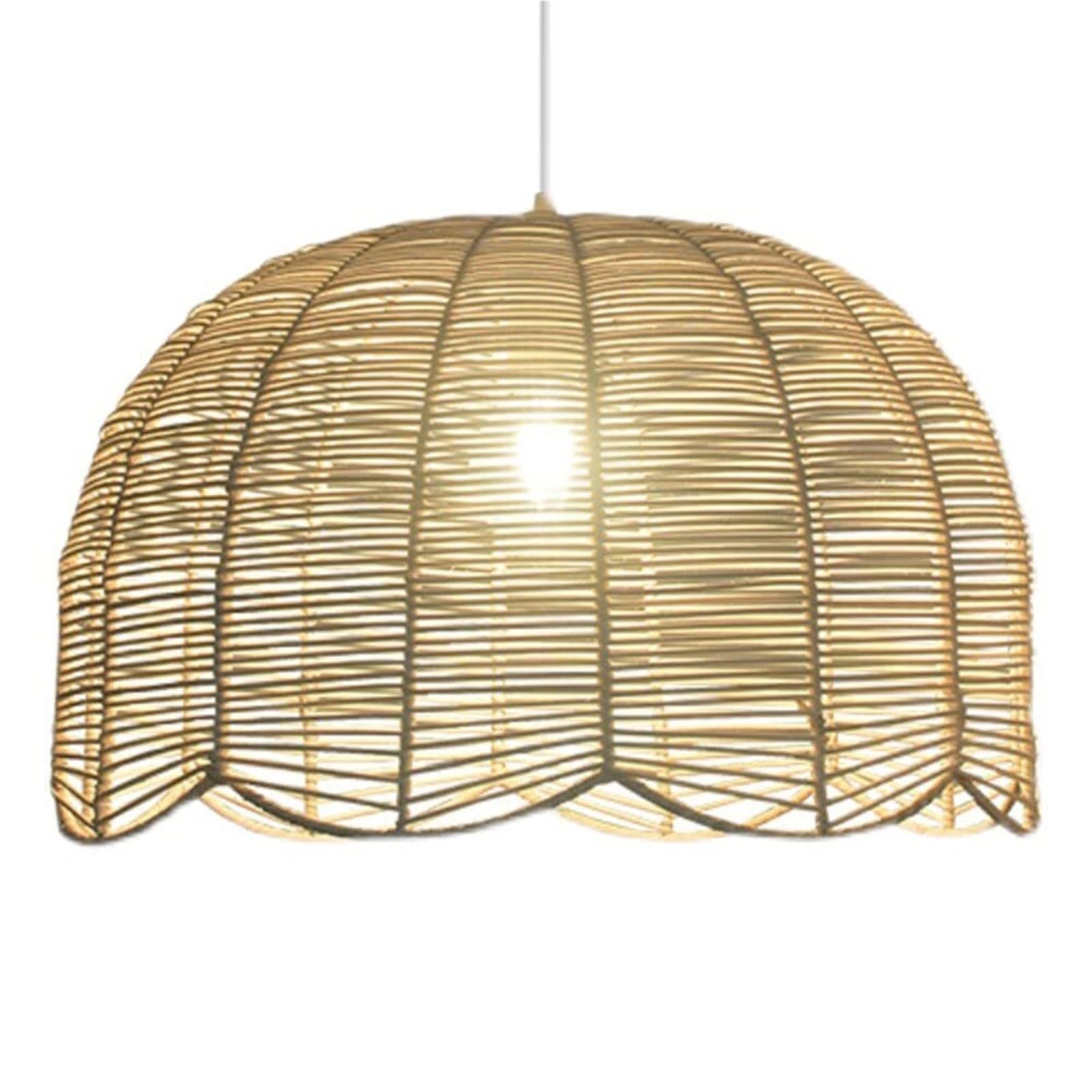 KBUUKYYXouy Semicircular Rattan Pastoral Handwoven Basket Pendant Lamp Chandelier Hanging Lighting Ceiling Fixture Tropical Bohemian Wicker for Living Room Bar Bedroom Corridor