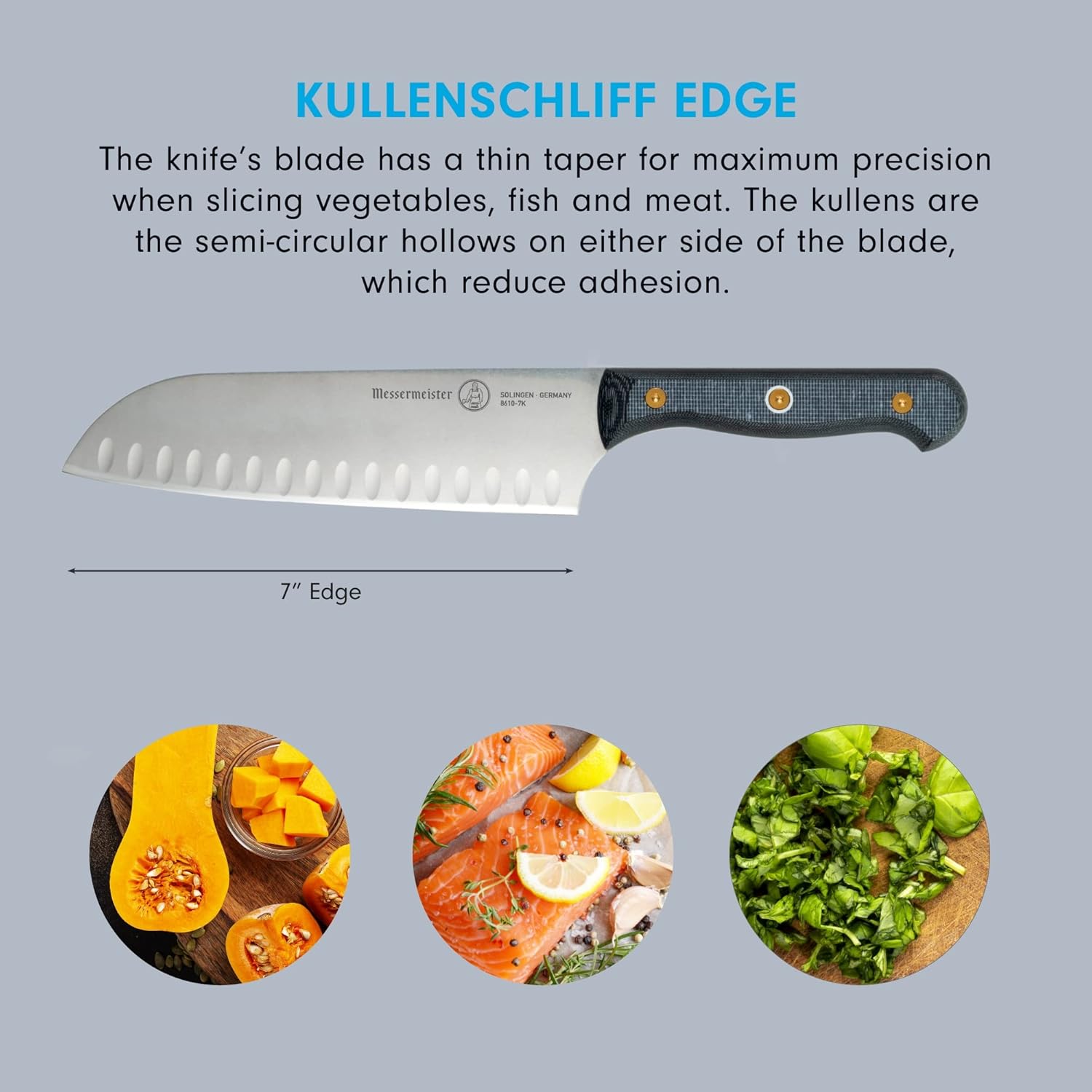 Messermeister Custom 7” Kullens Santoku Knife - X50 German Stainless Steel - Rust Resistant & Easy to Maintain - Made in Solingen, Germany