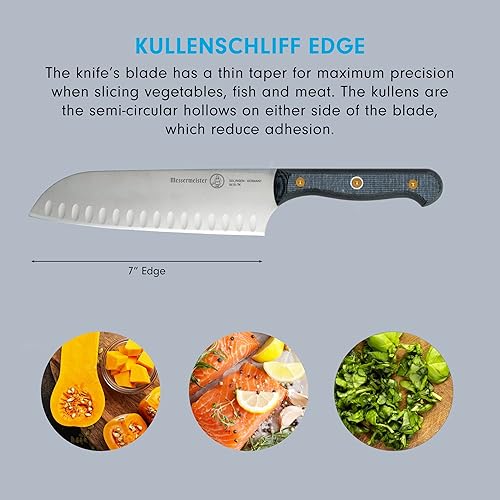 Miniatura 3 de Messermeister Cuchillo Kullens Santoku personalizado de 7 pulgadas, acero inoxidable alemán X50, resistente a la corrosión y fácil de mantener,