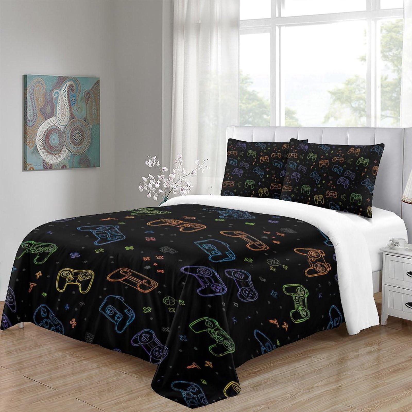 Juego de Funda Nórdica 3D Impresa Mando Gamer Microfibra Ropa de Cama Adolescente Adulto Decoración Dormitorio Suave Transpirable Super King（260x220cm）