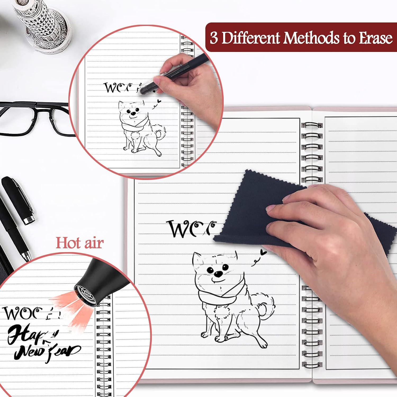 Smart Reusable Notebooks Set, Eco-Friendly Planner Organizer Notebook(5.9''x8.5''), Mini Pocket Dot-Grid Notepad(3.5''x5.5'')(Scarlet Crimson)