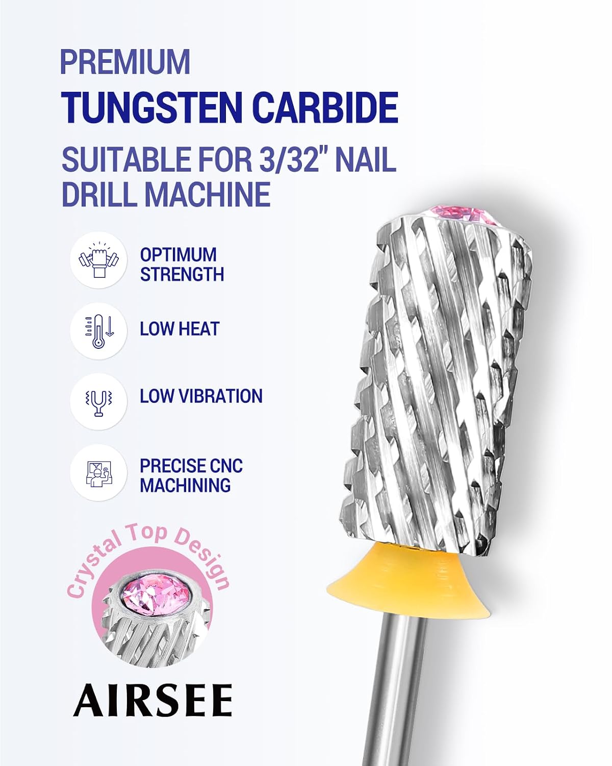 AIRSEE Tungsten Carbide Nail Drill Bit, Pink Crystal Top Barrel,2XC image 2