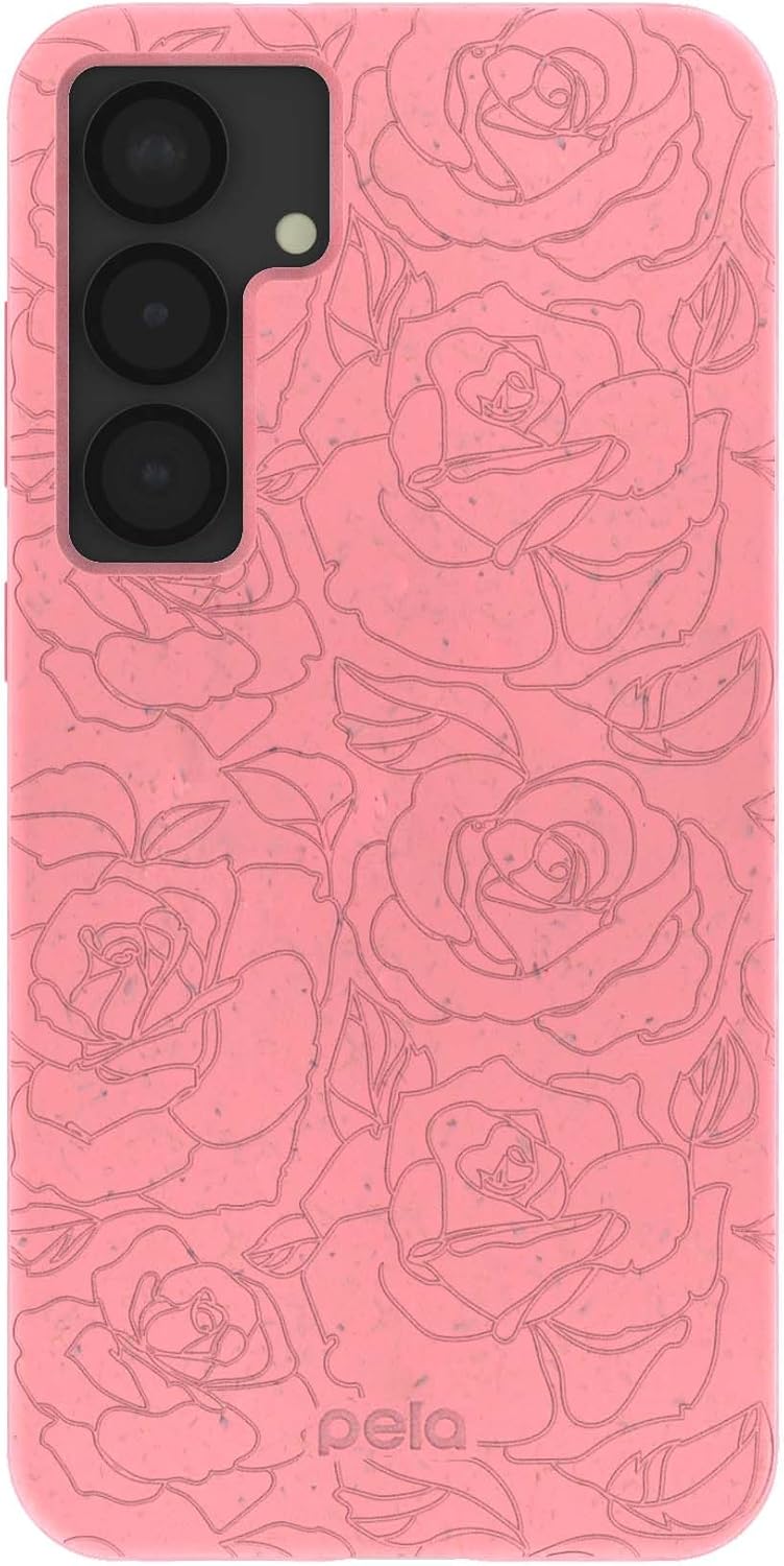 Pela | Phone Case Compatible with Samsung Galaxy S25 | Floral Collection | Supports Wireless Charging | Cute Eco Friendly | Sage Green Bright Spring
