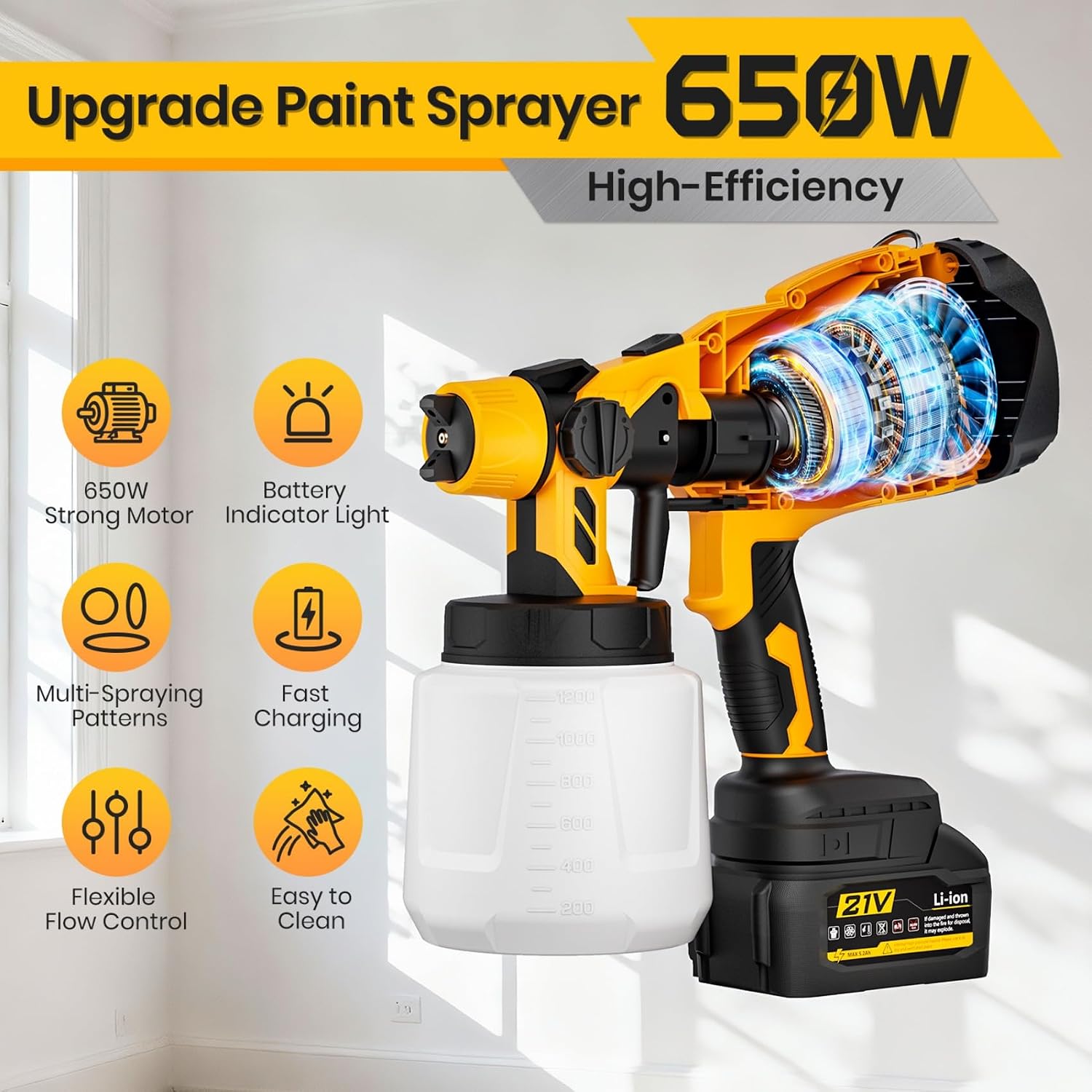 Cordless Paint Sprayer, HVLP Spray Paint Gun with 2x5200mAh Battery thumbnail