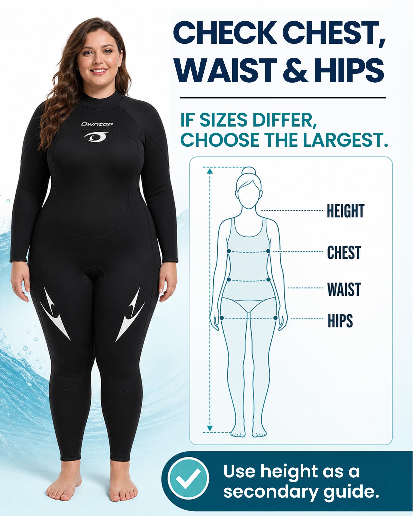 Owntop Combinaison de plongée thermique en néoprène de 3/2 mm avec fermeture éclair dans le dos pour homme et femme, pour plongée en eau froide et surf