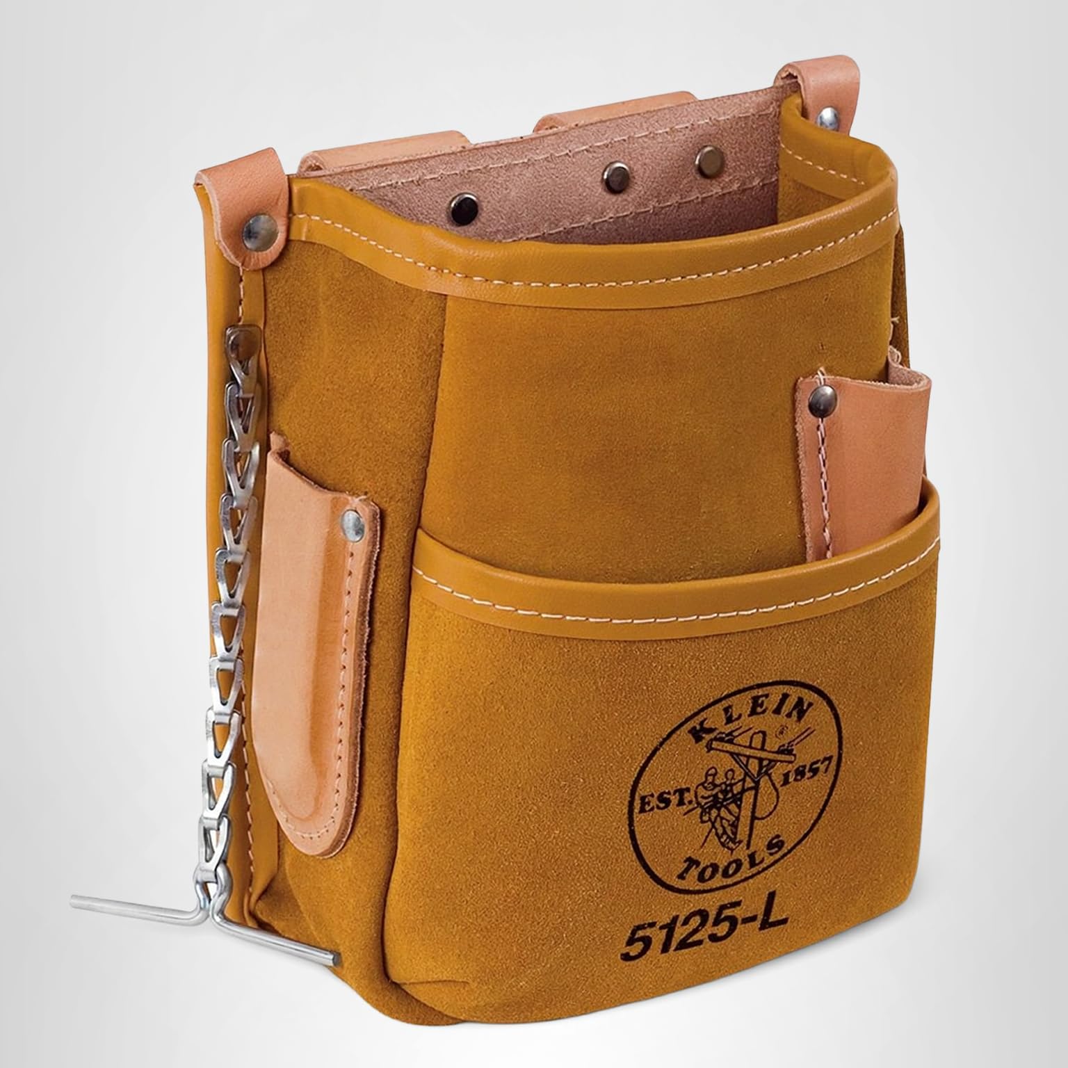 Klein Tools 5125L All Leather 5-Pocket Tool Pouch with Chain Tape