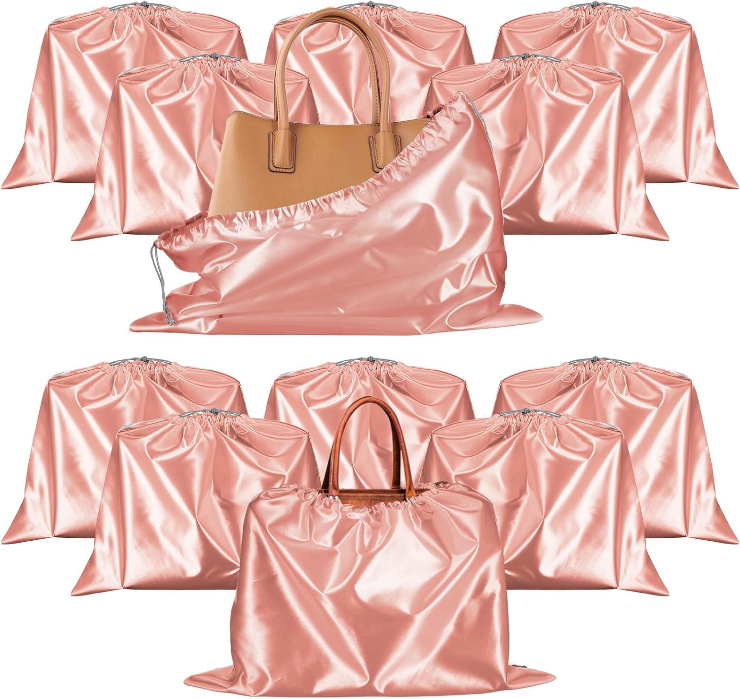 12 Pcs Dust Bags for Purses and Handbags Satin Purse Storage Organizer With Drawstring Closure Handbag Protector 16 x 20 in, Pink