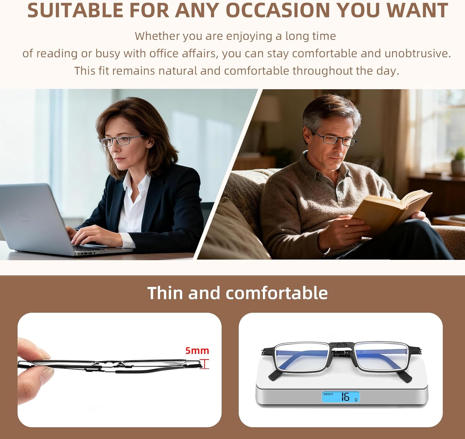 Folding Reading Glasses with Case Lightweight Blue Light Readers for Unisex Upgraded Hinges and Pocket-Size Design