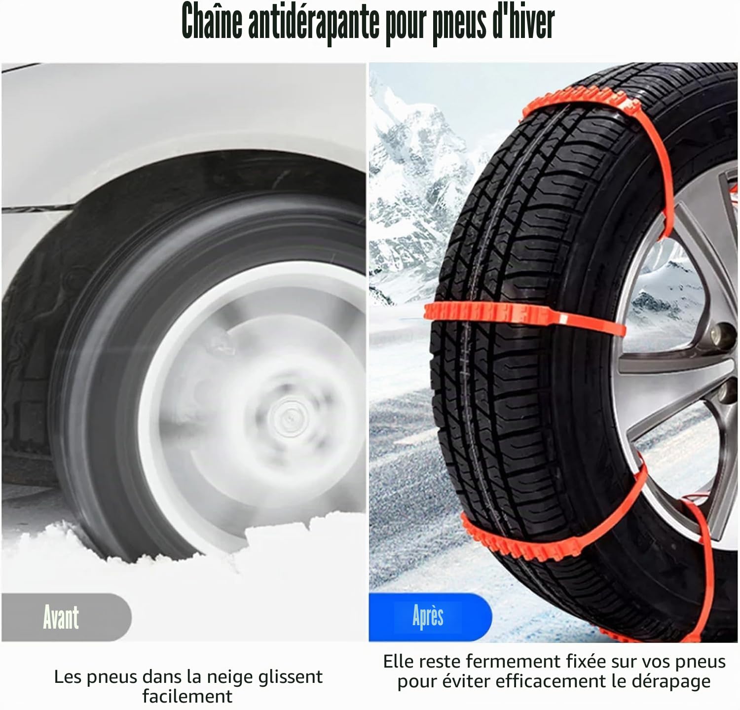 Chaînes à neige,10 PCS Chaînes à Neige pour Auto,Chaine Neige Antidérapantes,hiver pneu anti-dérapage chaînes,chaînes de pneus de neige d'urgence,Chaînes de Traction Antidérapantes