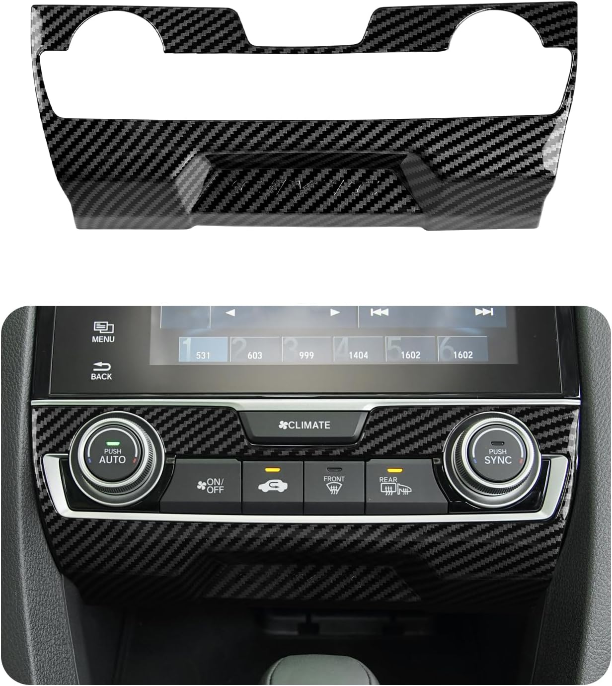 Air Condiitioning Center Console Panel Decals for 2016-2021 Honda Civic 10th Gen Accessories ABS Carbon Fiber Stickers, NOT for The CAR with WARMER BUTTONS