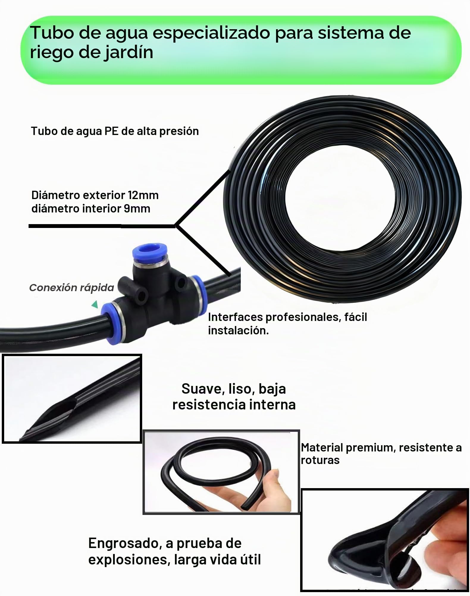 Sistema de Riego por Goteo, Aspersor 360° Ajustable, Boquilla Nebulizadora de Alto Rendimiento, Cabeza Giratoria, Flujo de Agua Personalizable, Fácil Instalación, Ideal para Plantas en Maceta (15 M)