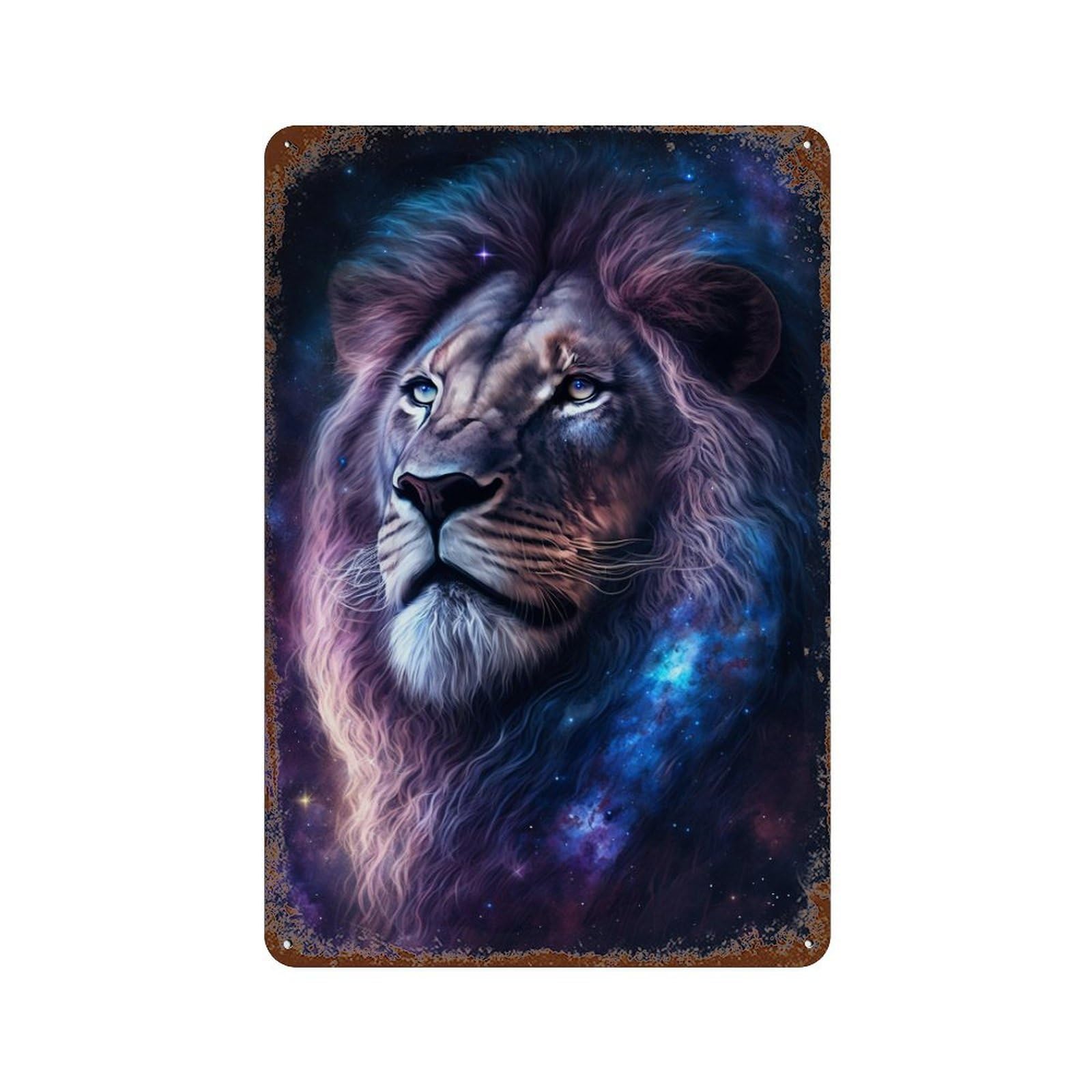 Retro Metal Sign Cosmic Lion Portrait-6 11.8"x7.9", Decorative Metal Wall Art for Pub, Kitchen And Man Cave Decor