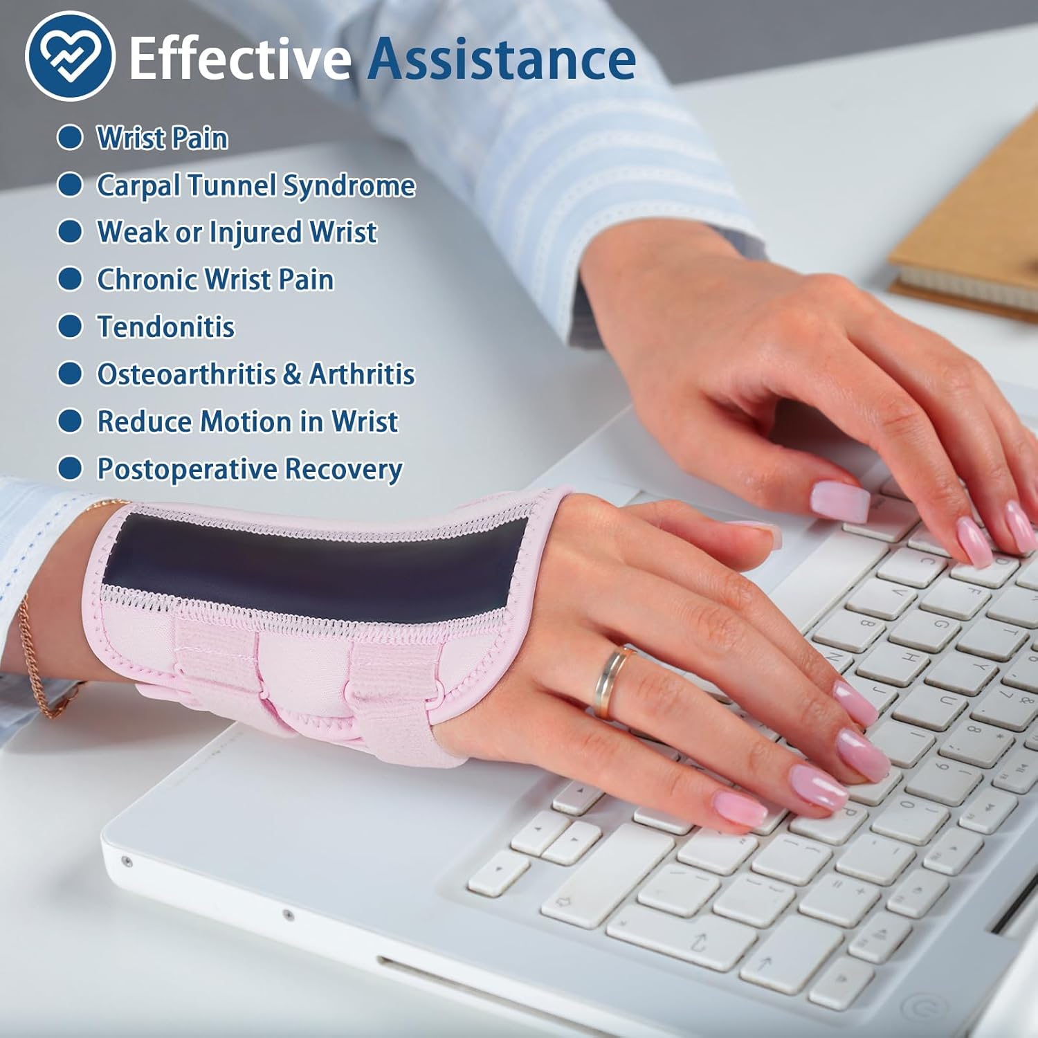 Wrist Brace for Carpal Tunnel Night Support with 2 POM Stays, Wrist Splints Left/Right Hand Stabilizer Adjustable Wrist Support for Tendonitis Arthritis Pain Relief (Rosepink-Right, S) Rosepink-Right S