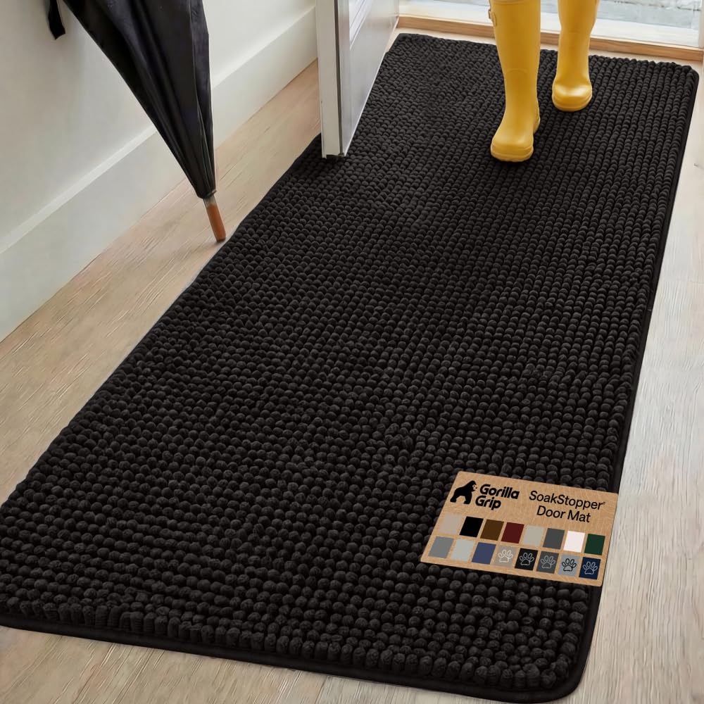 Gorilla Grip Original Indoor Durable Chenille Doormat, Large (70x24) Absorbent, Machine Washable Inside Mats, Low-Profile Rug Doormats for Entry, Back Door, Mud Room Mat, High Traffic Areas (Black) — image 1