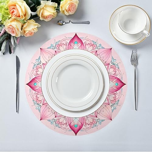 Miniatura 5 de Juego de 6 manteles individuales redondos de encaje con diseño de mandala floral, bohemios, resistentes al calor, reutilizables, para comedor, 15.4
