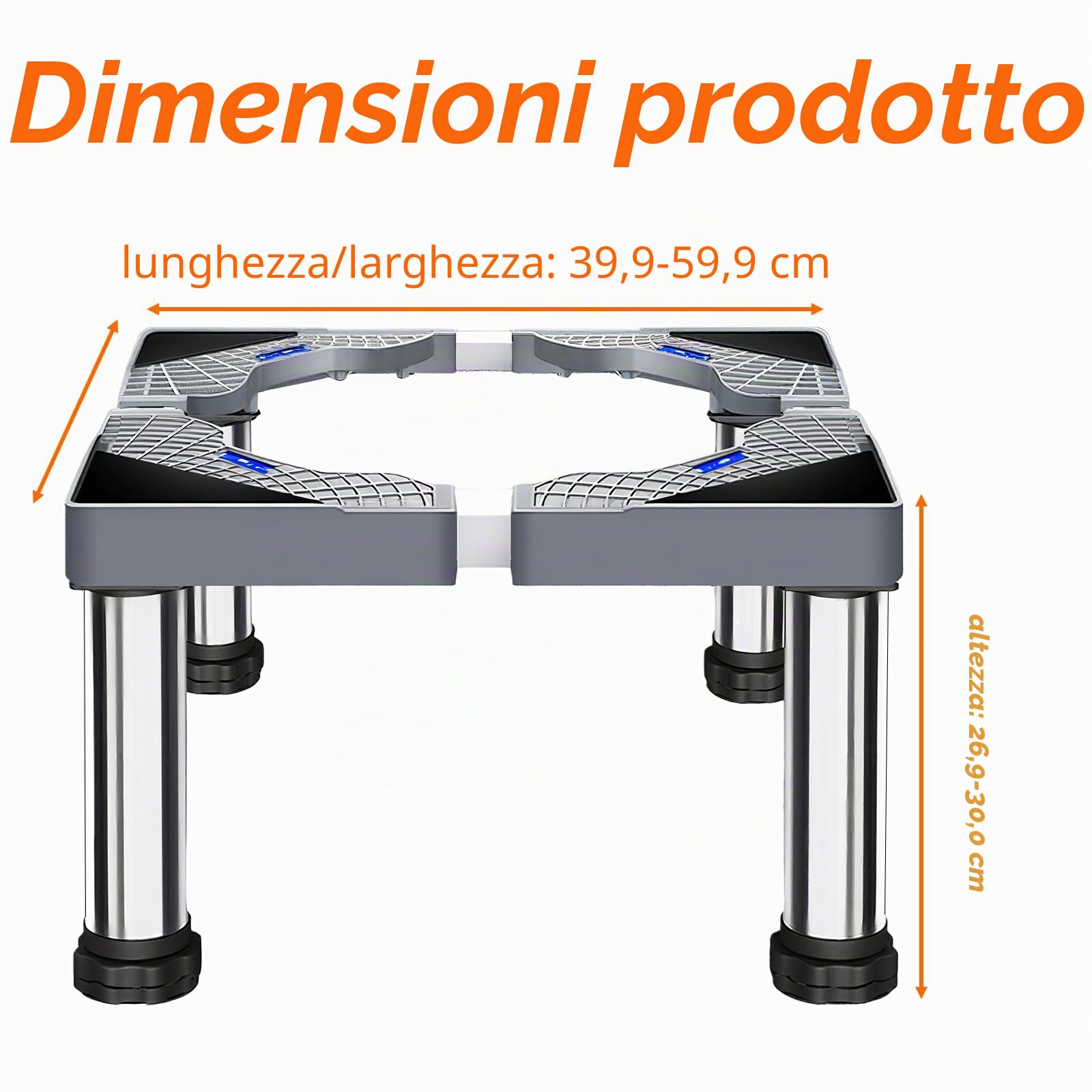 Base per Lavatrice con 4 Piedi Robusti Base - Rialzo per Lavatrice Max Belastung 300KG Supporto Universale Mobili da Cucina ed Elettrodomestici Statico Larghezza 40-60 cm