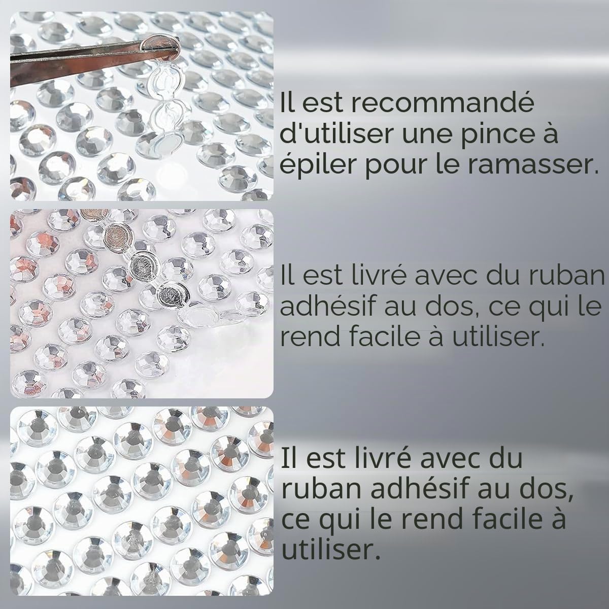 1532 Pièces Strass Autocollant Diamant, Autocollants Auto-Adhésifs, 3 Feuilles Strass Autocollants pour Décoration, pour DIY Visage Maquillage Décoration - 3mm 4mm 5mm