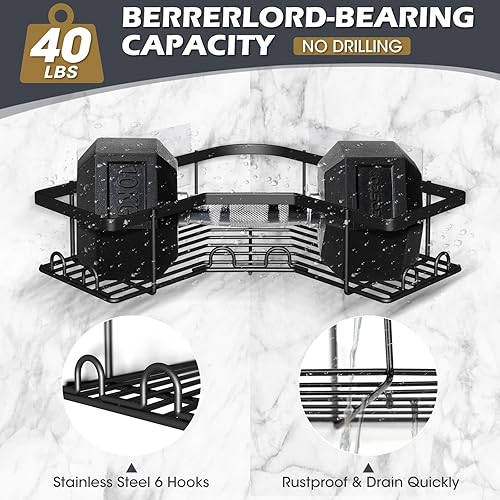 Miniatura 3 de Organizador de ducha esquinero de acero inoxidable, organizador de ducha con soportes y escobilla de ducha, estantes de ducha, estantes de ducha,