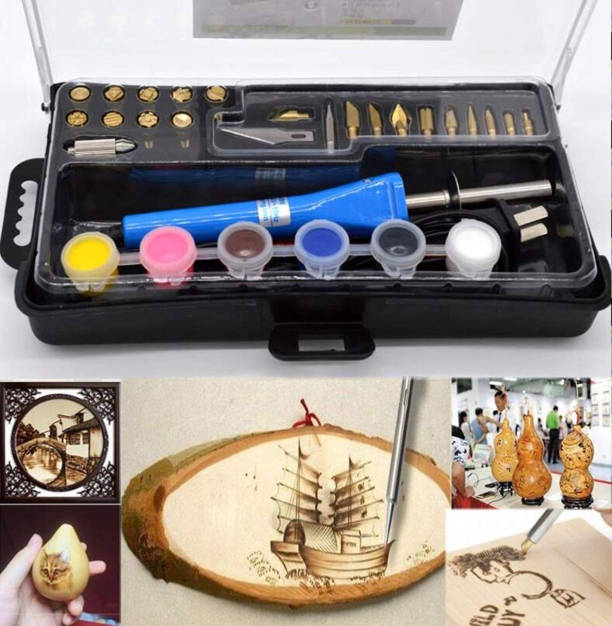 ZHONGJIUYUAN Soldador eléctrico Kit de quema de leña pirografía pluma quemador de madera decoración madera bricolaje artesanía herramientas