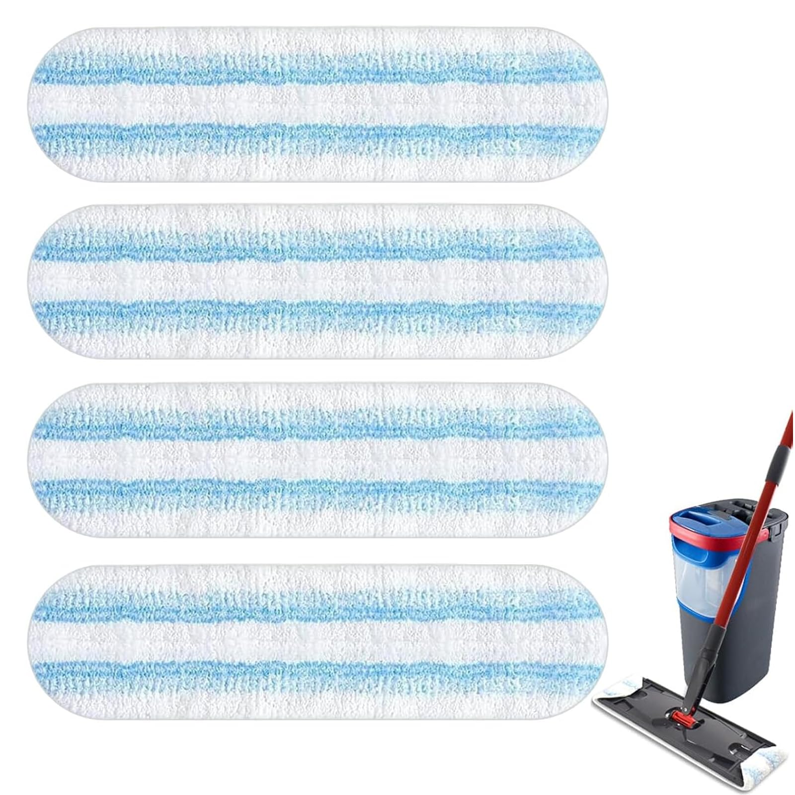 4 Pack Mop Replacement Pads for OCedar H2prO Flat Mop System, Microfiber Refills Heads Replacements for Vileda H2prO Flat Floor Mop, Washable &