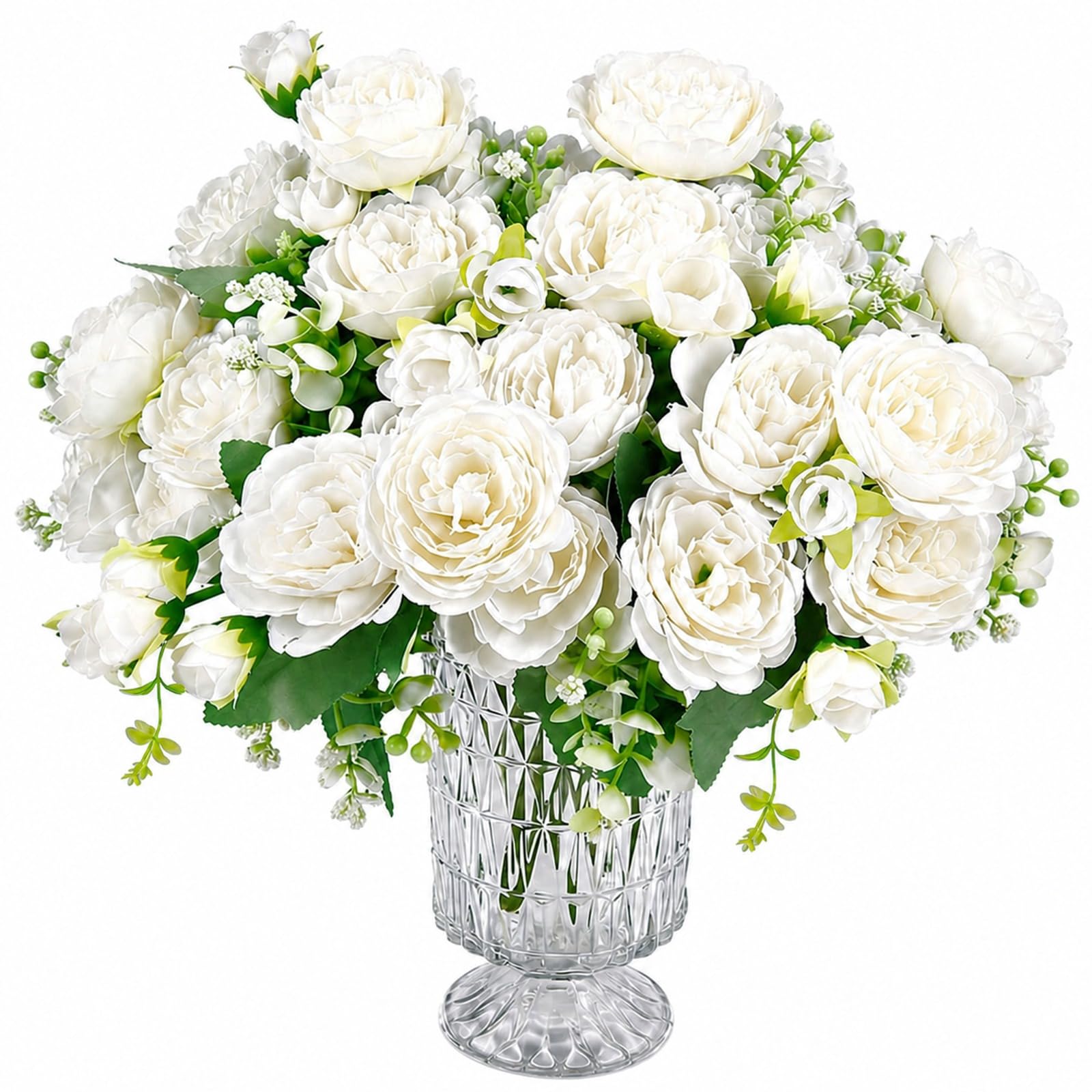 Premora White 4 Bunches Peony Artificial Flowers Silk Peony Fake Flowers Bouquets For Wedding Party Table Centerpieces Floral Arrangement Home Kitchen Décor