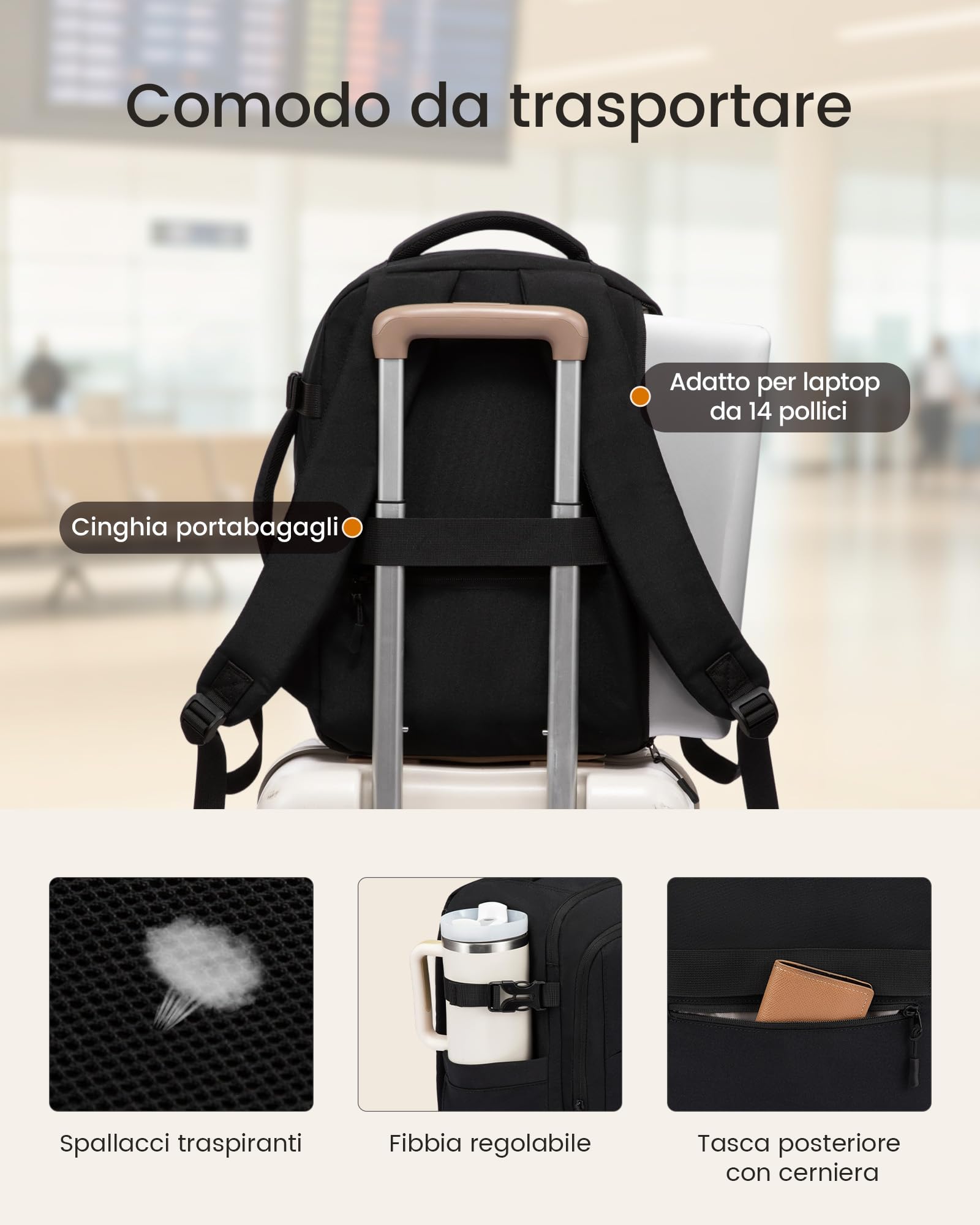 LOVEVOOK Zaino Ryanair 40x30x20, Zaino da Viaggio Aereo Bagaglio a Mano Zaini Borsa da Cabina, Impermeabile Travel Backpack per Ryanair Wizzair EasyJet, 13,3 Pollici Zaino Porta PC per Scuola Lavoro