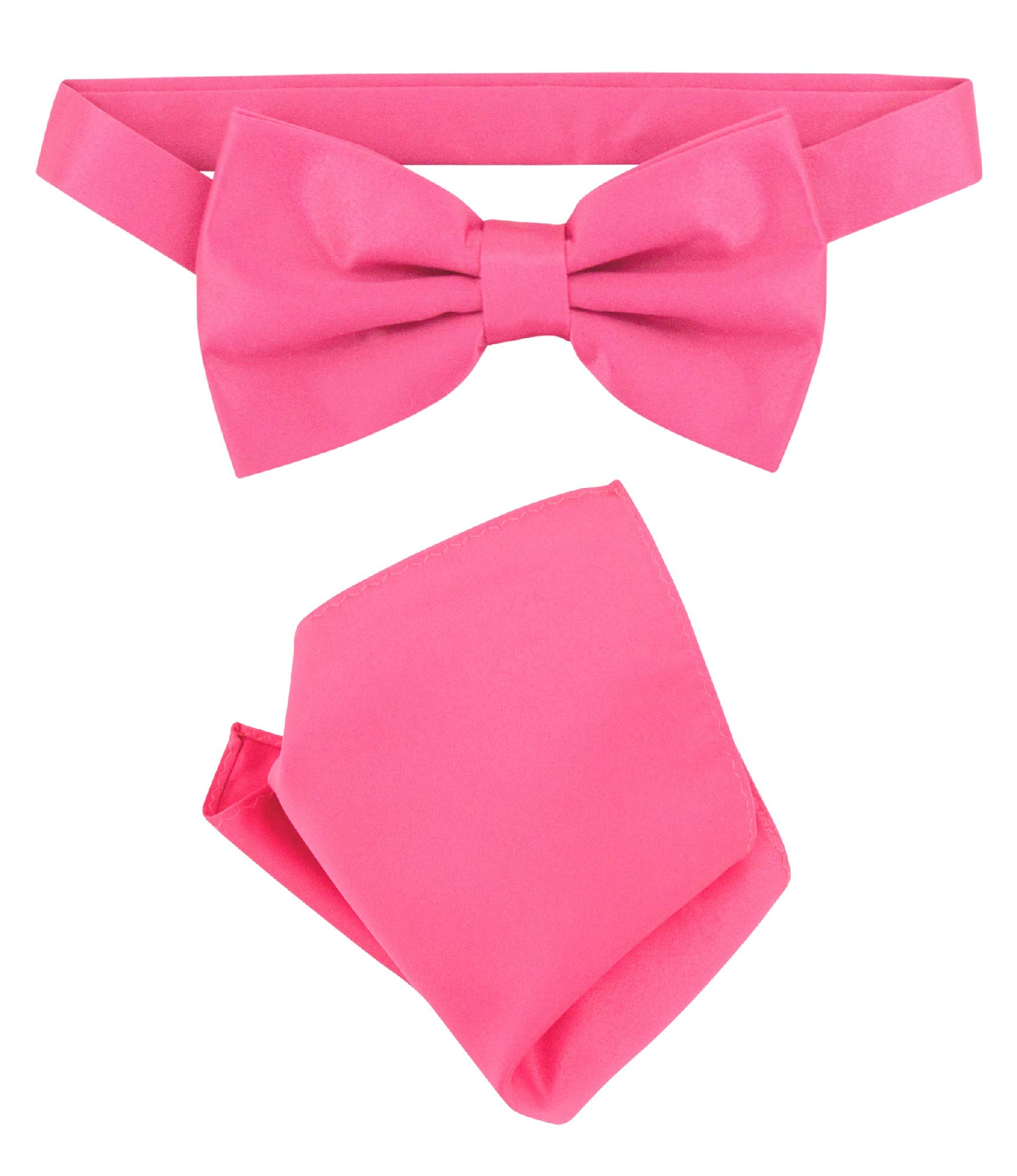 Vesuvio Napoli BowTie Solid Hot Pink Fuchsia Color Mens Bow Tie & Handkerchief