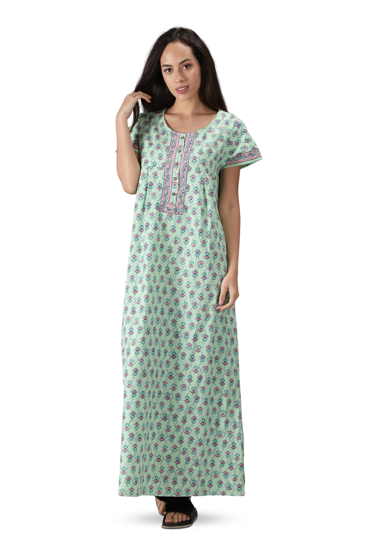 NIHSAMAH Cotton Nighty for Women with Pocket, Premium Printed Long Nighty | Comfortable & Fancy Sleepwear/Nightwear