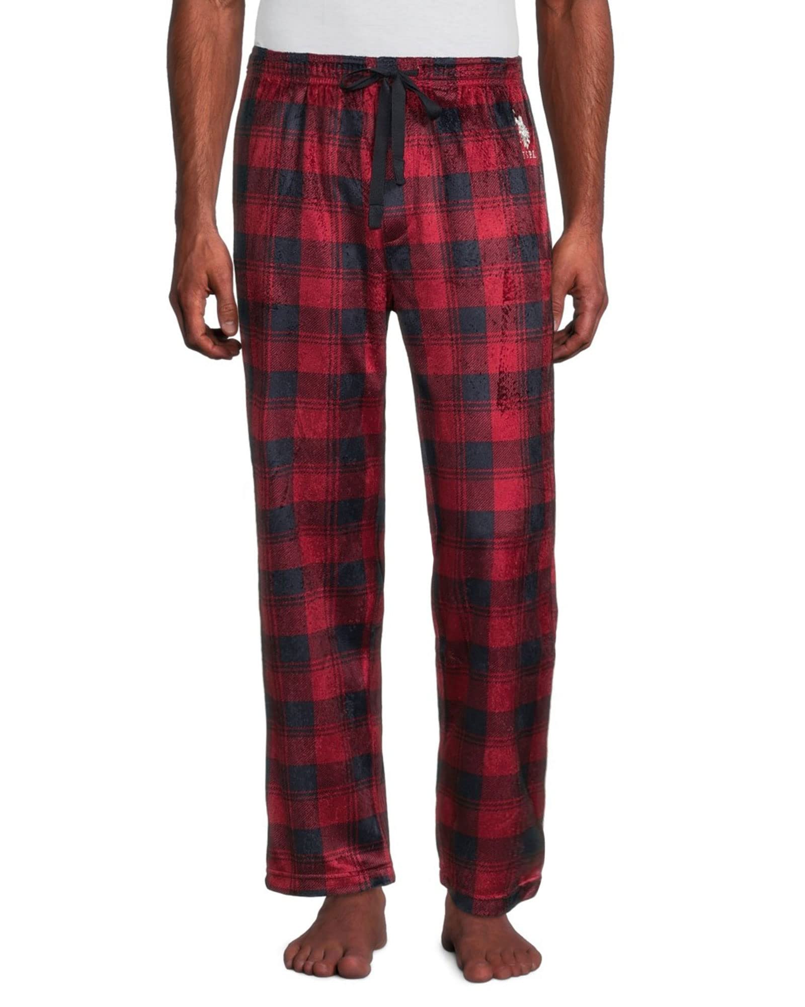 U.S. Polo Assn. Mens Pajama Pants - 30'' Inseam Soft Fleece Plaid Lounge Pants PJ Bottoms Sleepwear with Pockets