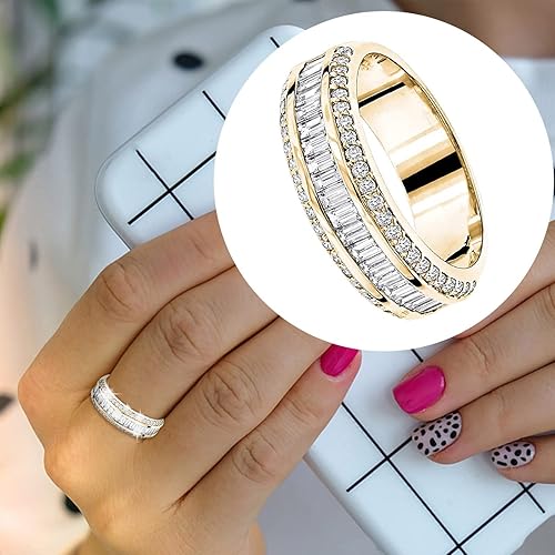 Miniatura 3 de Anillo de boda de diamantes de imitación para mujer, joyería elegante (dorado, 6)