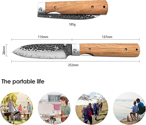 Miniatura 2 de SENBON 440 forjado acero inoxidable bolsillo plegable japonés peeling utilidad cuchillo Natural oliva mango camping viaje al aire libre portátil
