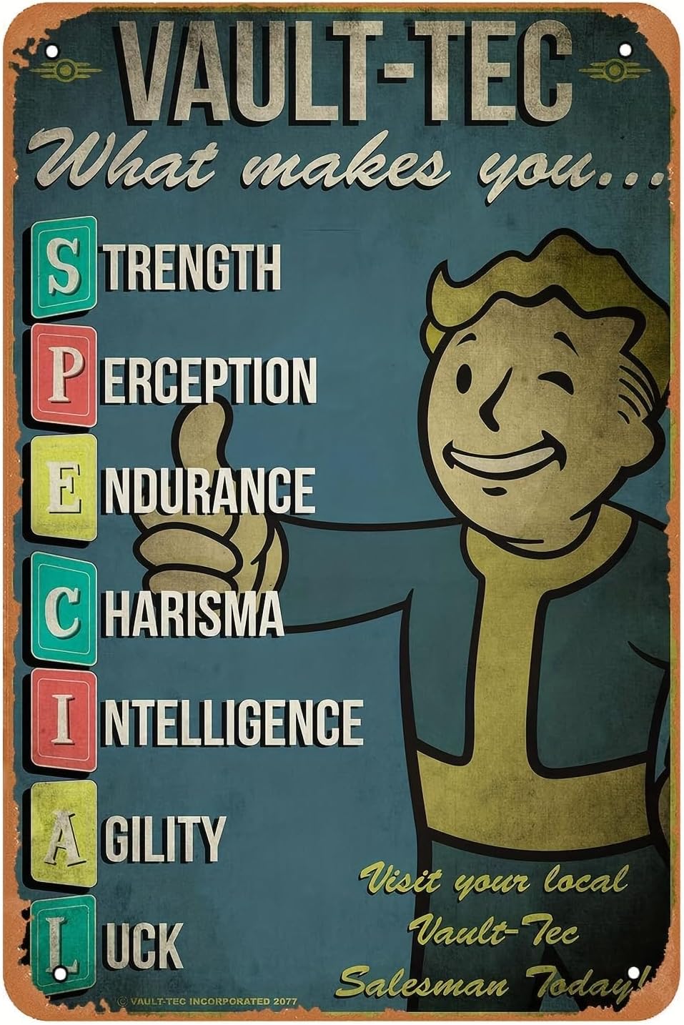 Fallout Vault-Tec Retro Metal Sign (12x8", Pre-Drilled)