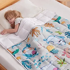anfie Weighted Blanket Kids(50"x60" 10lbs) Weighted Blanket Cooling Blanket for Sleeping,Throw Size Breathable Blanket with Premium Glass Bead(White Shark)