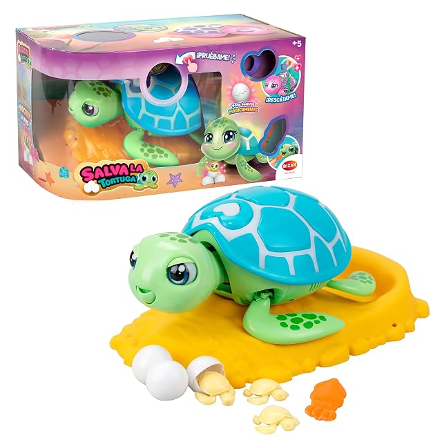 Bizak Salva La Tortuga Color Verde, Mascota Interactiva para niños y niñas, Experiencia de unboxing