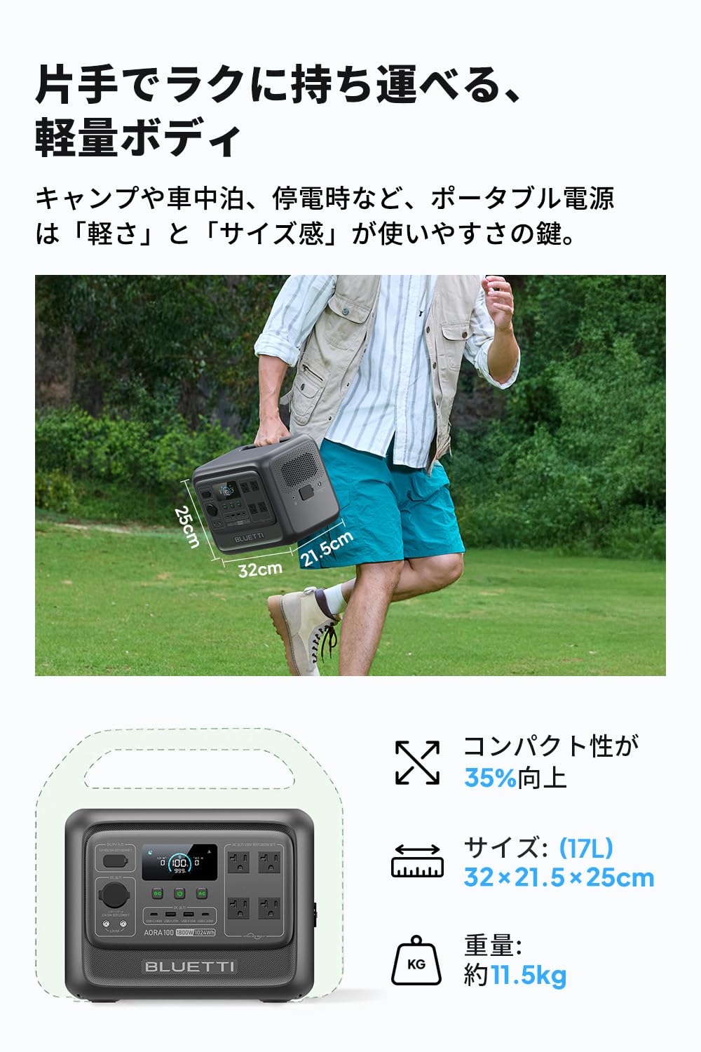 Amazon.co.jp: BLUETTI AORA 30 V2 ポータブル電源 と 100W ソーラー