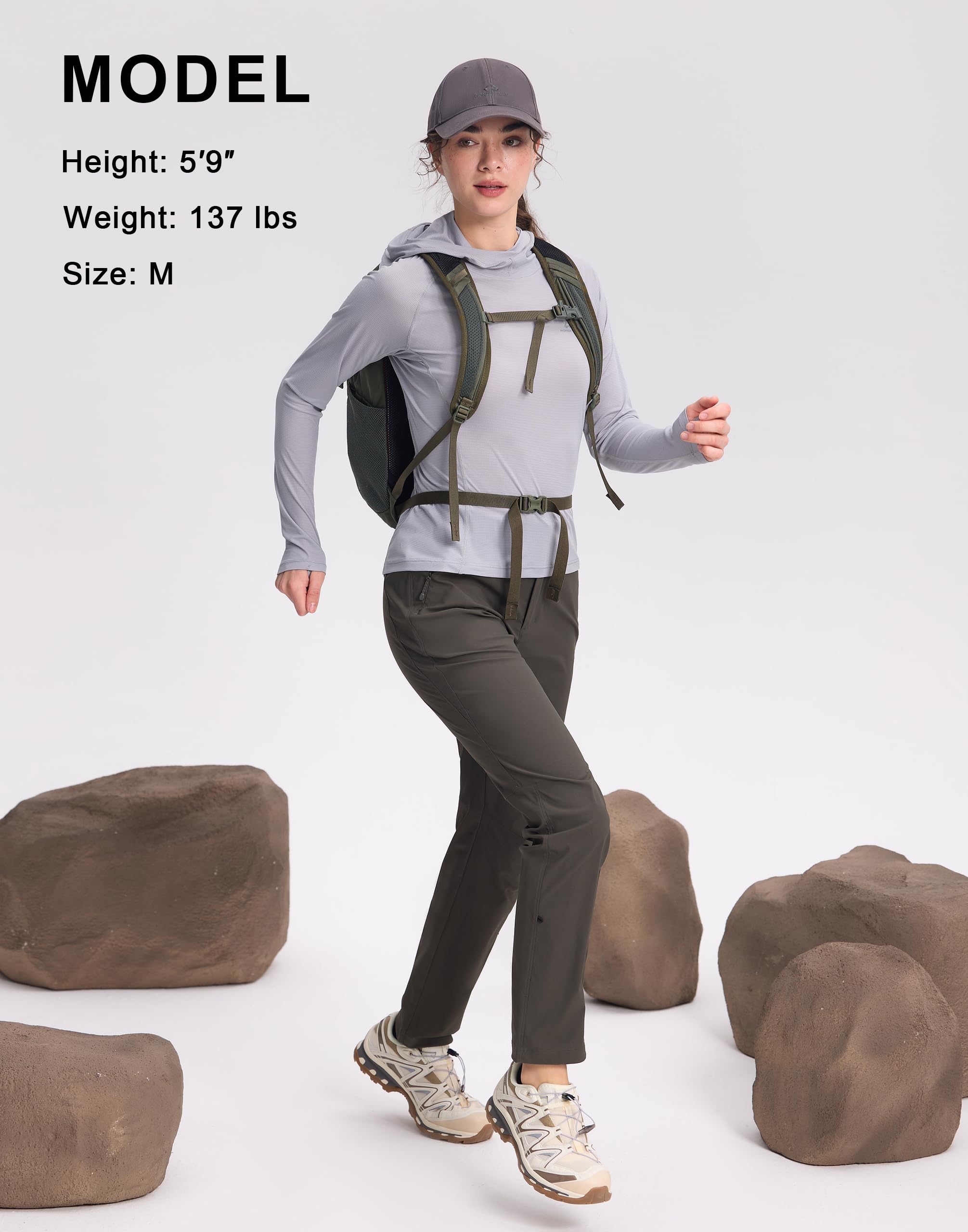 Pioneer Camp T-shirt de randonnée à capuche pour femme - Ultra léger (90 g) - Séchage rapide et respirant - UPF23+ - T-shirt UV à manches longues avec trous pour les pouces - Pour trekking, randonnée