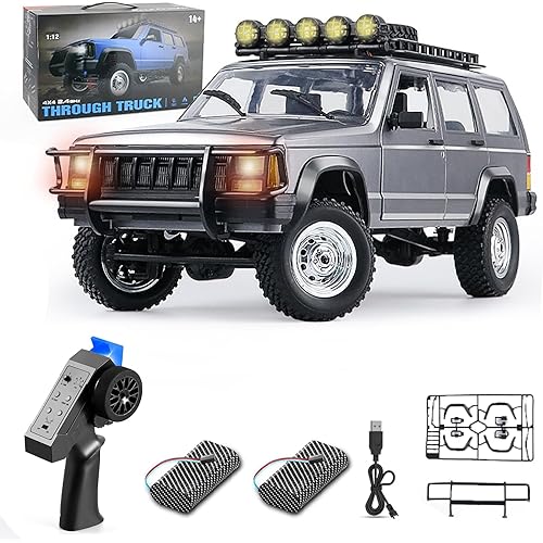 Goolsky RC Rock Crawler, 1:12 Scale Remote Control Car, 4WD Off Road RC Truck, 2.4Ghz All Terrains Climbing Vehicle, RC Car with LED Lights for Adults, Include 2 Batteries (Silver)