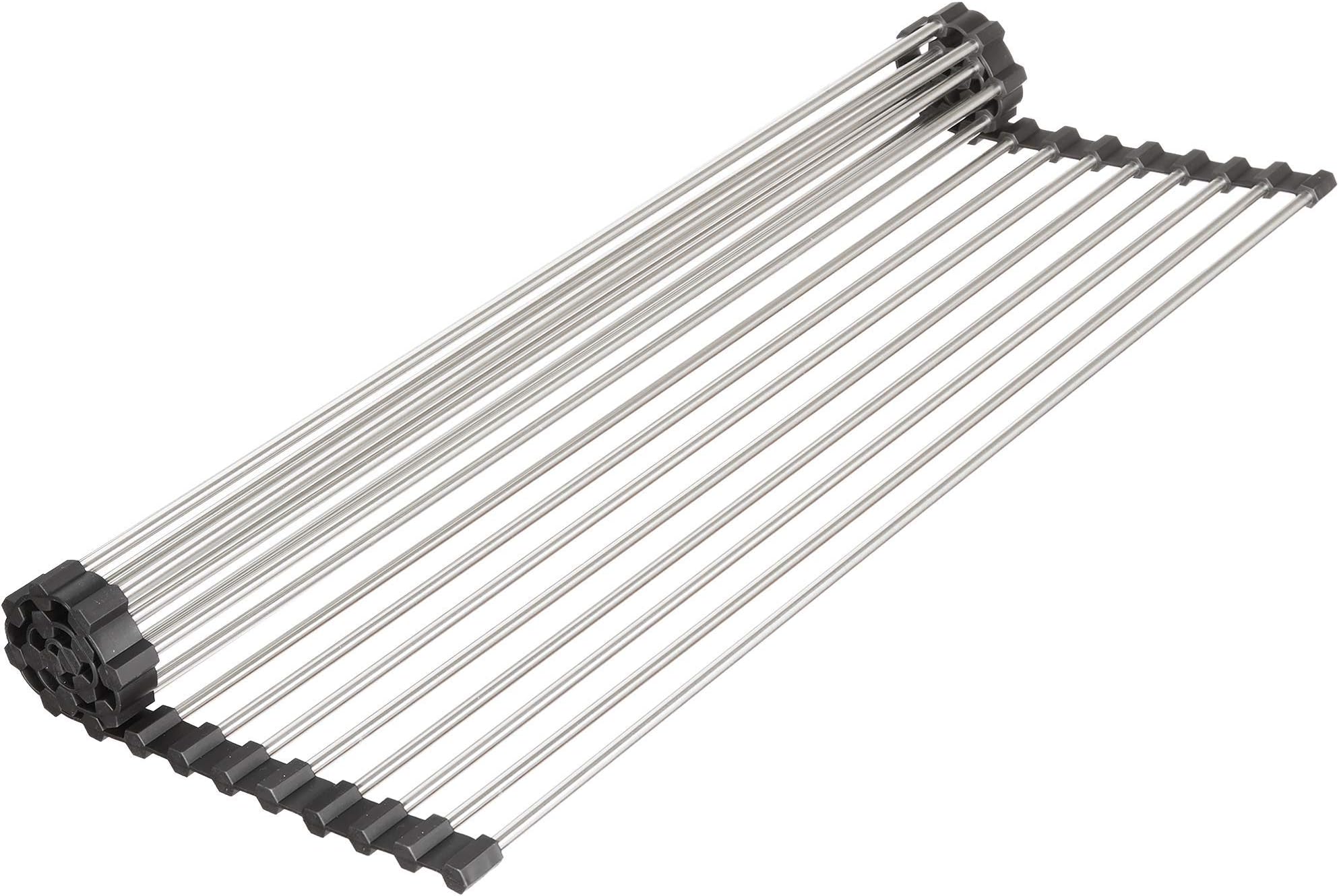 | 20.5" x 15.7" Roll Up Dish Drying Rack - Over The Sink Caddy for Kitchen Counter, Folding Dish Mat, Foldable Stainless Steel Trivet Accessories