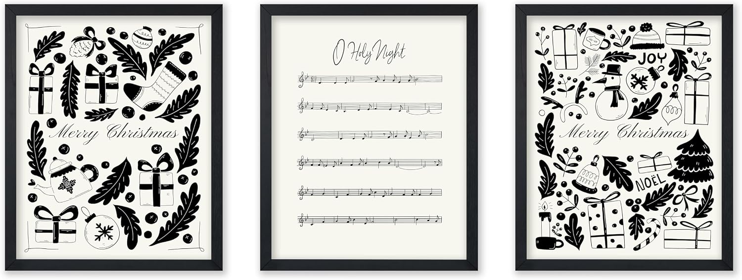 Poster Master 3-Piece Christmas Poster Set - Retro Holiday Music Sheet & Hymnal Art - Chic Boho 'O Holy Night' Print - Trendy Christmas Wall Decor for Office or Living Room - 8x10 UNFRAMED Wall Art