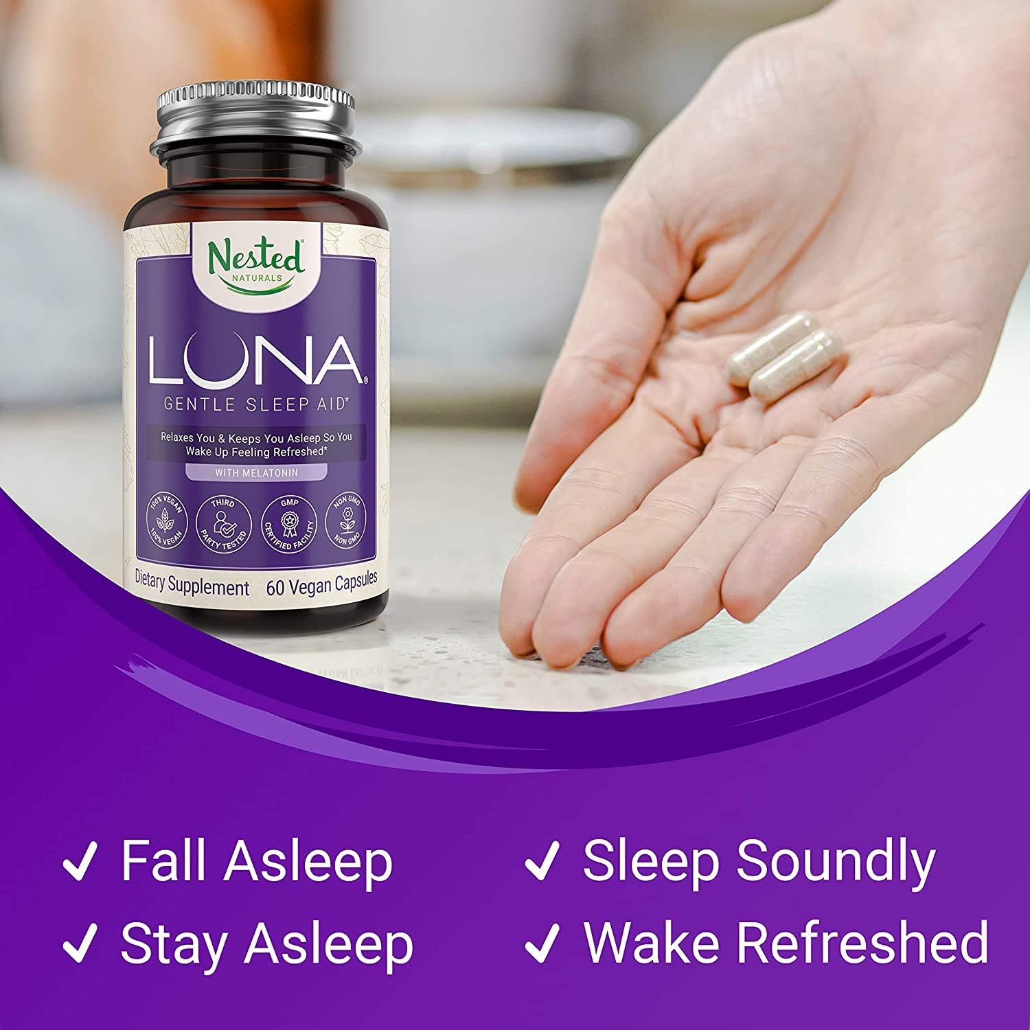 Luna | #1 Sleep Aid on  | Naturally Sourced Ingredients | 60 Non-Habit Forming Vegan Capsules | Herbal Supplement with Melatonin, Valerian Root, Chamomile | Sleeping Pills for Adults : Health & Household