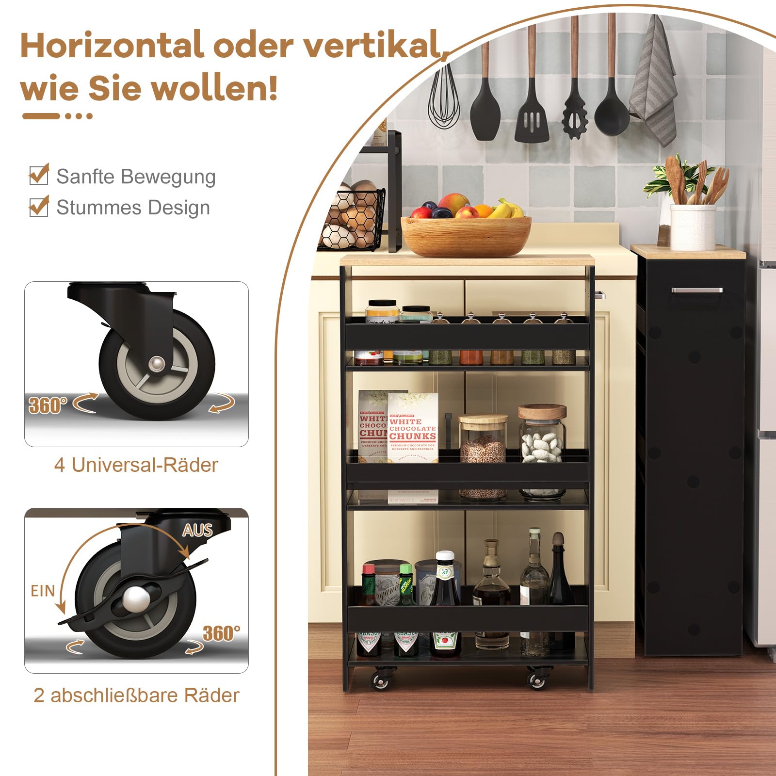 GIANTEX Badezimmerschrank Schmal, Nischenschrank Badezimmer, Nischenregal 20cm Breit, Platzsparender Badschrank, Nischenwagen Rollwagen mit Rollen, 47,5x20x80,5cm, Kleiner Schrank für Badezimmer Küche