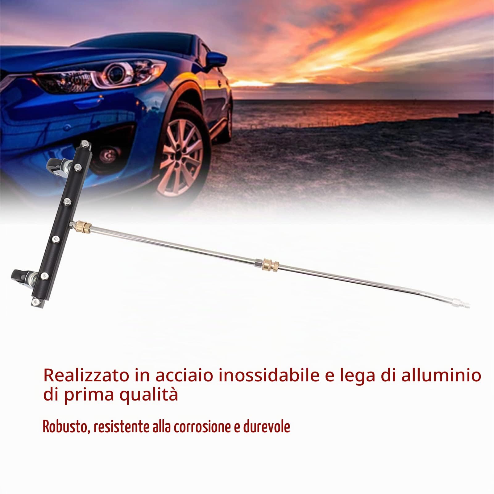 Pulitore del sottoscocca delle idropulitrici, pulitore di superficie da 4000 PSI per idropulitrici, scopa d'acqua sotto l'auto con 6 ugelli, 2 bacchette di estensione, ruota (Irrigatore per telaio