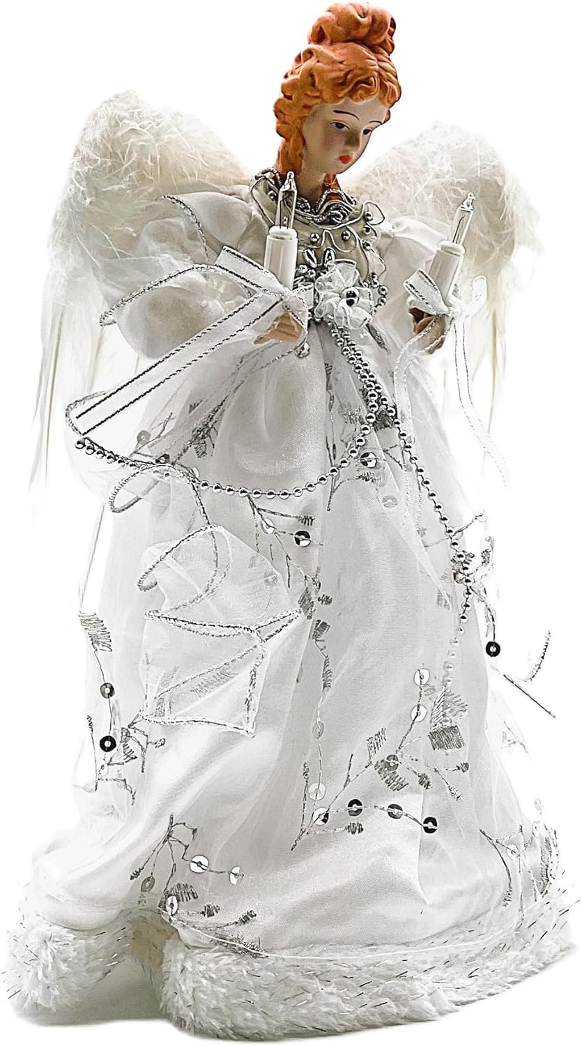 Vickerman Ice Palace Lighted White and Silver Angel Christmas Tree Topper with Clear Lights, 12" - Image 7