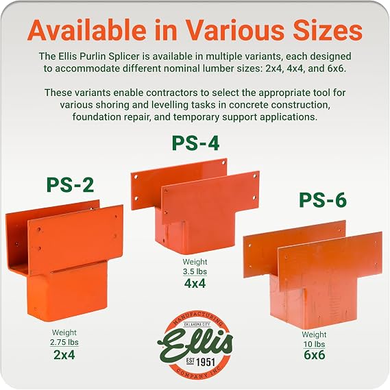 Ellis Manufacturing Company Purlin Splicer - Smooth Connection for Purlins and Shores - Ideal for Building Temporary Supports - 4x4