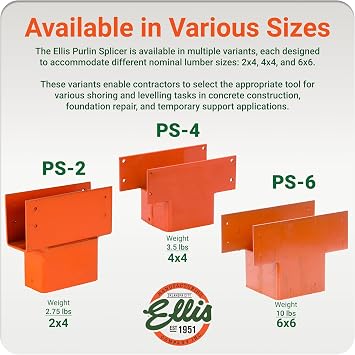 Ellis Manufacturing Company Purlin Splicer - Smooth Connection for Purlins and Shores - Ideal for Building Temporary Supports - 4x4