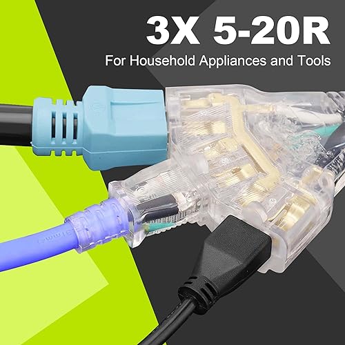 Miniatura 5 de CircleRiver Cable de alimentación adaptador de 30 amperios a 110 V para RVgenerador, NEMA TT-30P a 5-15R5-20R T-Blade conectores domésticos, cable