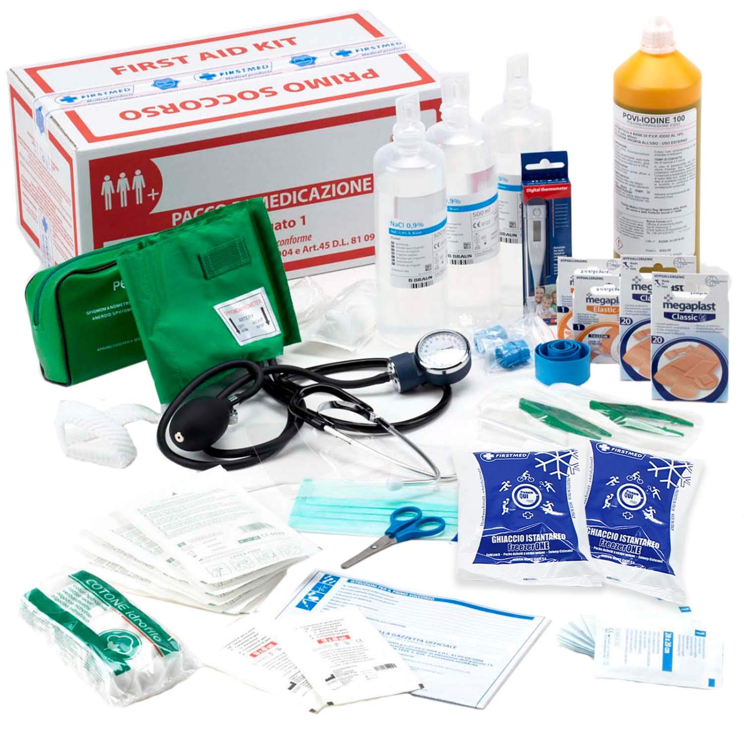 KIT REINTEGRO CASSETTA ARMADIETTO E VALIGETTA MEDICA PRIMO E PRONTO SOCCORSO ALL. 1 CAT. AB CON SFIGMO SI-KITAB